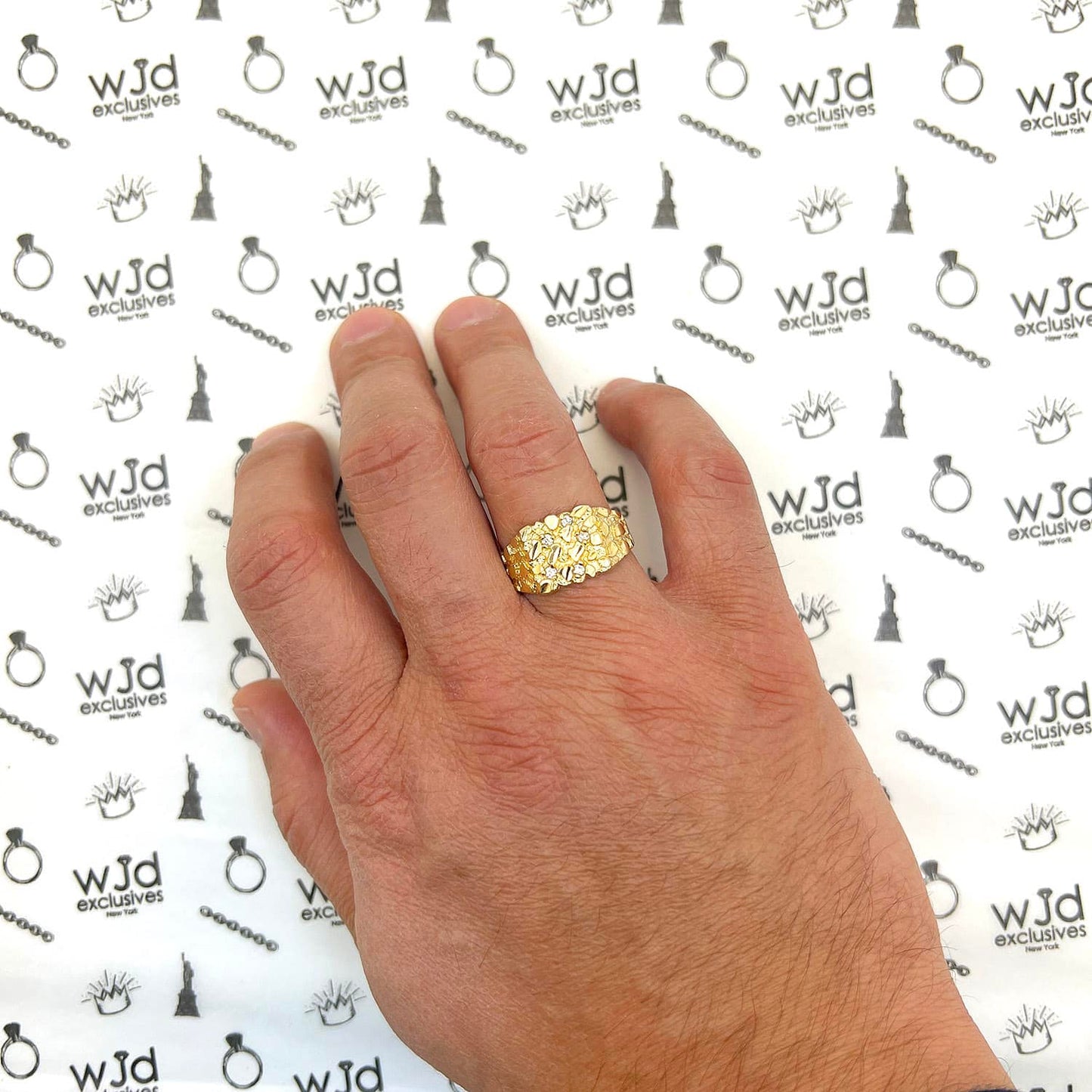 10K Real Gold CZ Nugget Signet Ring