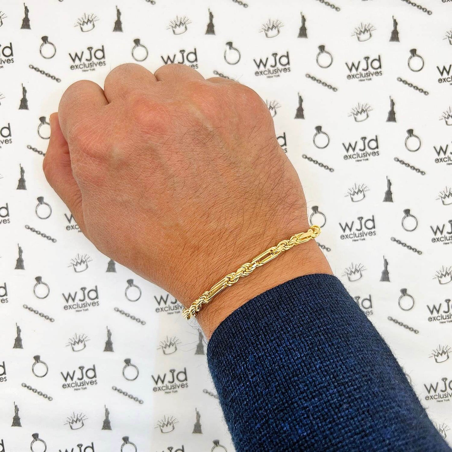 Solid 14K Gold Yellow 4.5mm Milano Figaro Rope Bracelet 8.5"