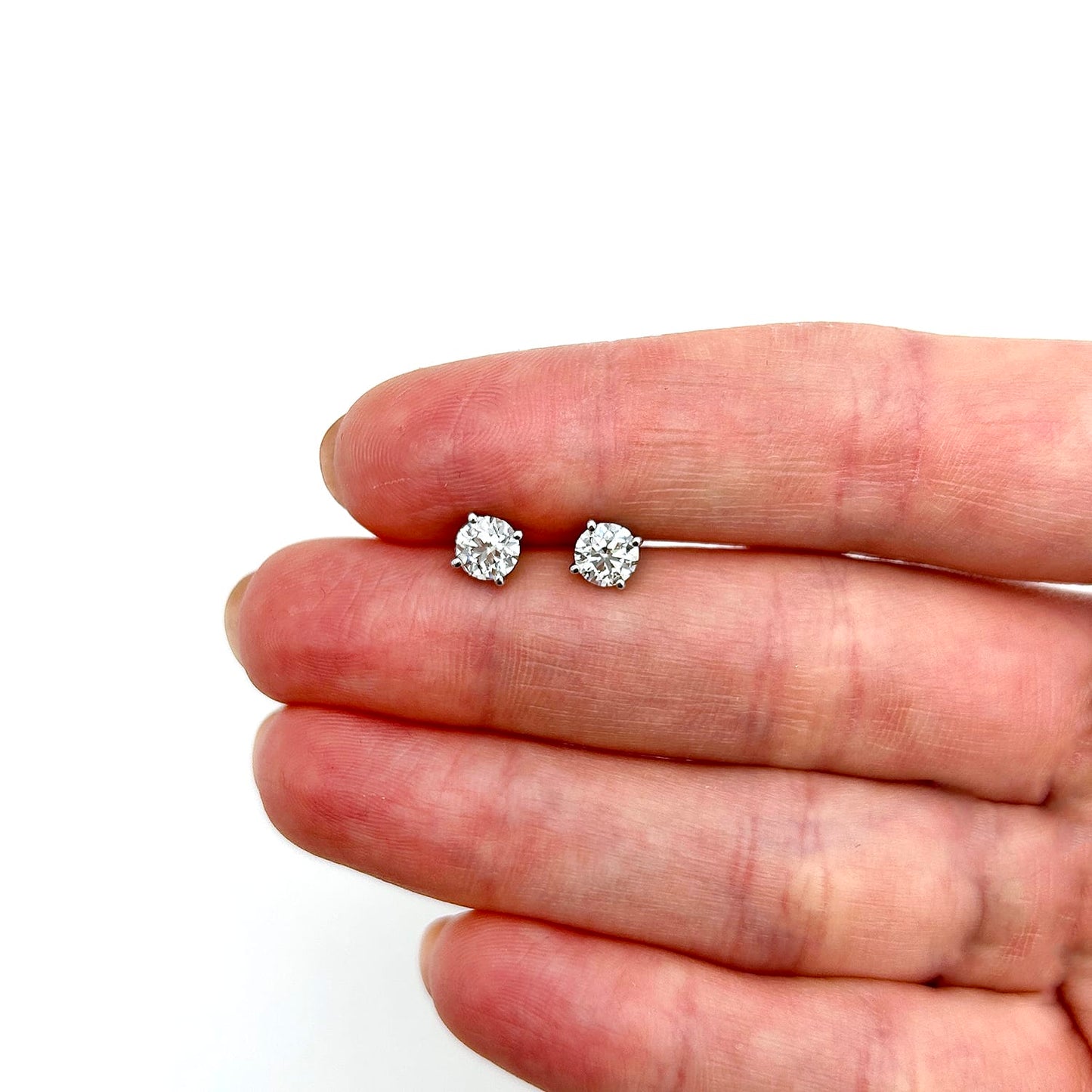 1CTW Real Diamond 14K White Gold Round-Cut Screw Back Stud Earrings 5.3mm