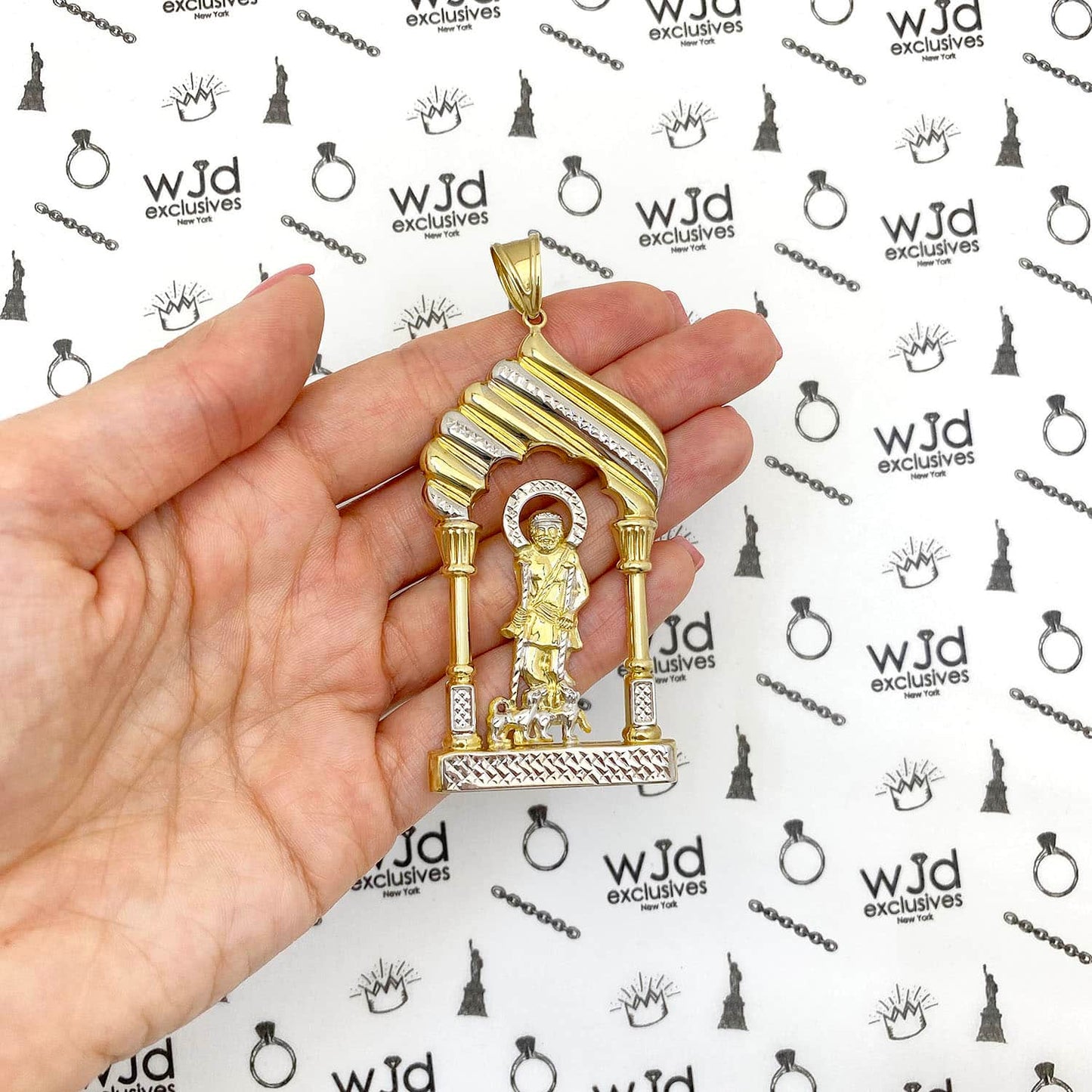 10K Yellow Gold Diamond-Cut Religious Saint Lazarus Charm Pendant 2.5"-3.3"