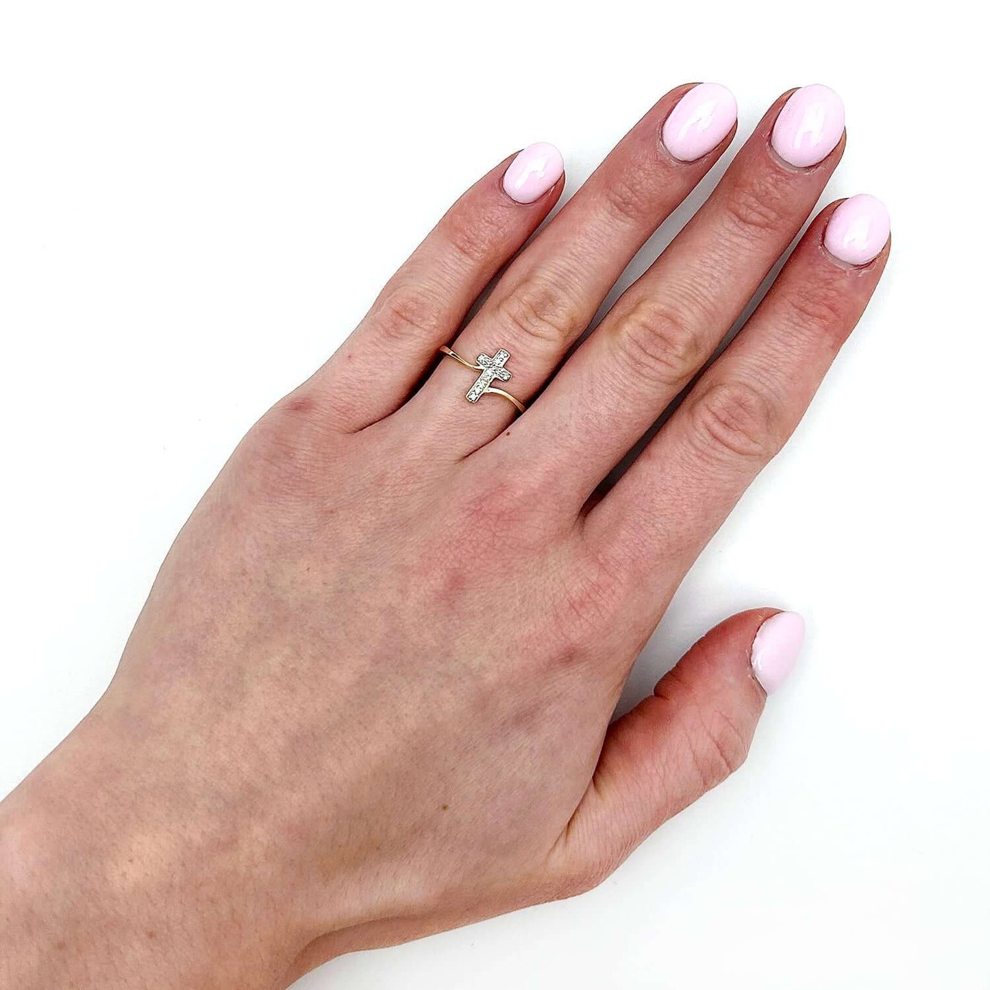 0.08CTW Real Diamond 10K Yellow Gold Cross Ring