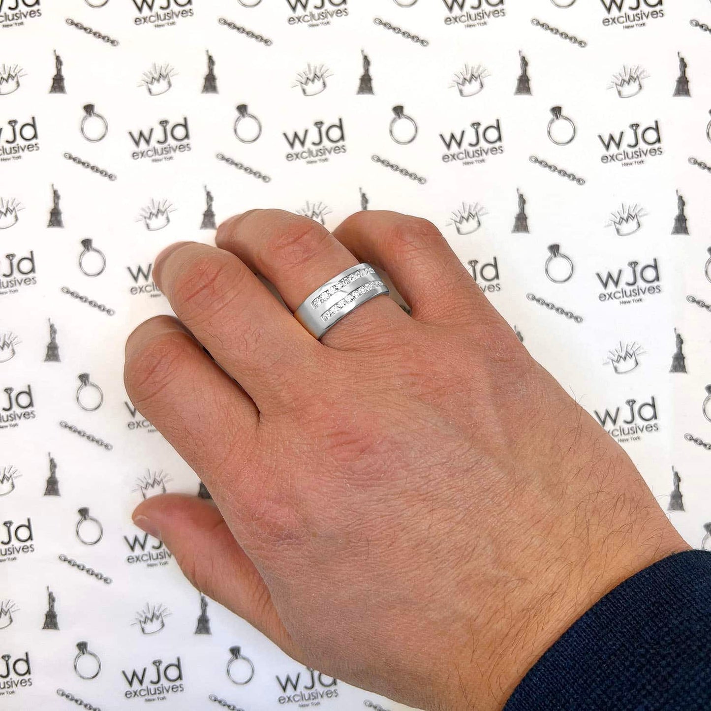 1.10CTW Natural Diamond Two Row Channel Set 14K Gold White 9mm Wedding Ring Band