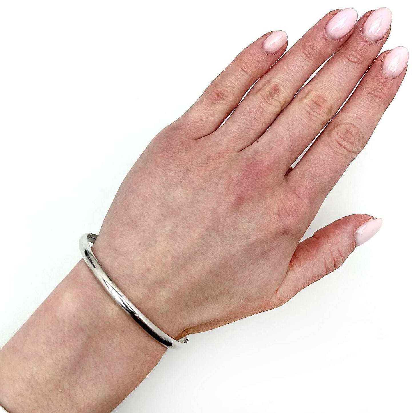 14K Yellow Gold White Rose 5mm Bangle Bracelet 7"-8"