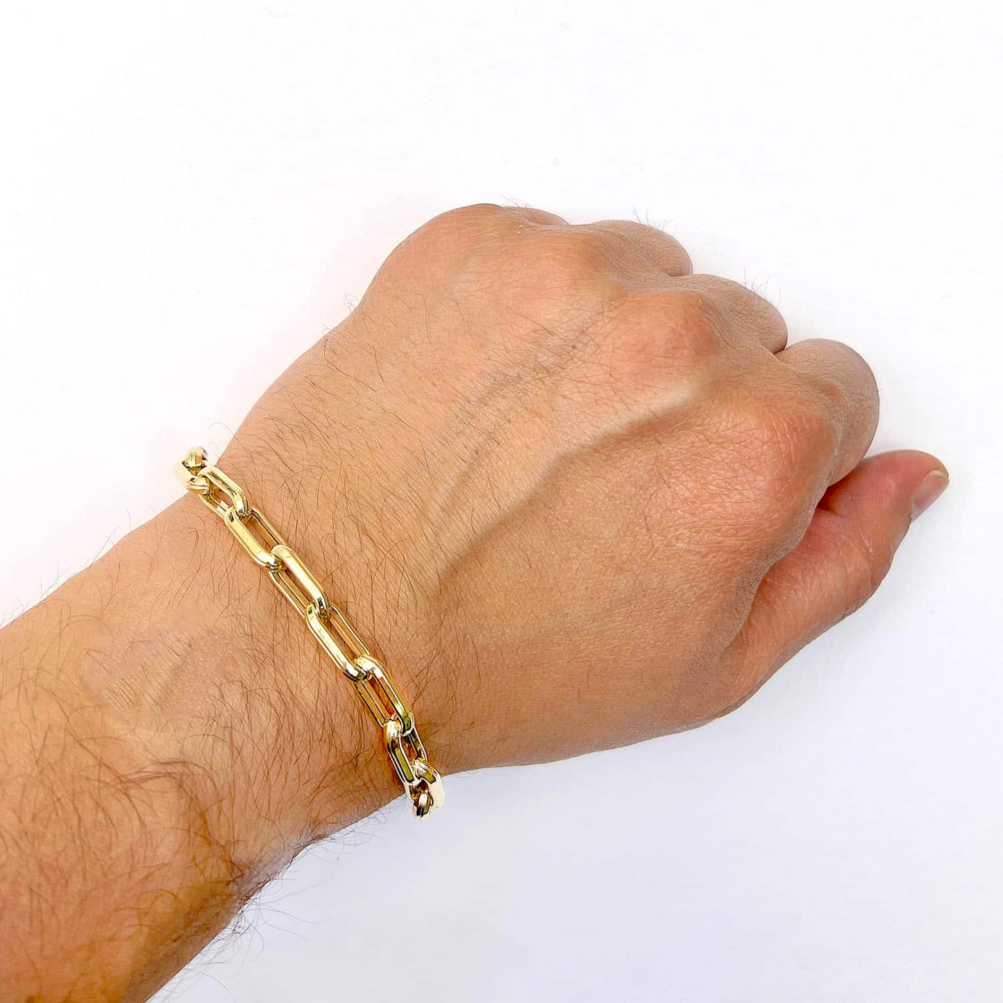 14K Gold Yellow 7mm Men's Paperclip Bracelet 8.5"