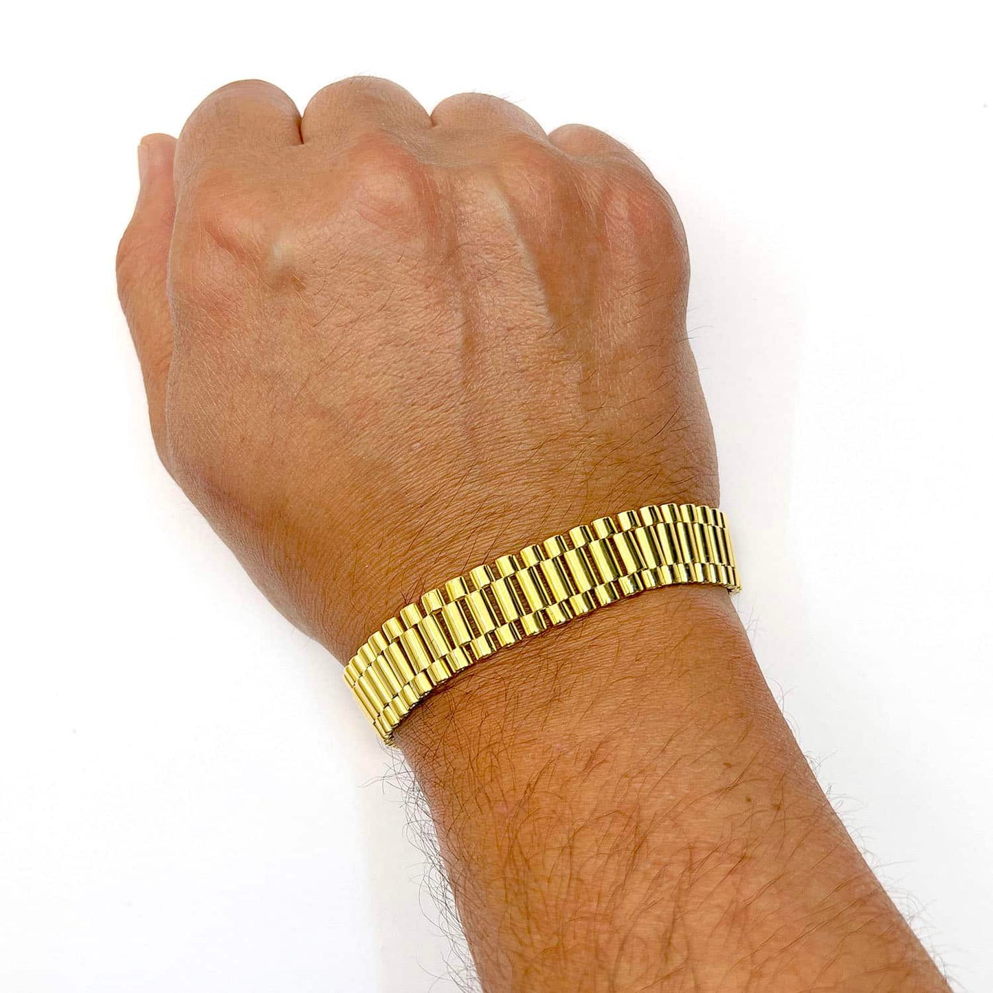 Solid 18K Yellow Gold Over Silver 14mm Jubilee Bracelet 8.5"