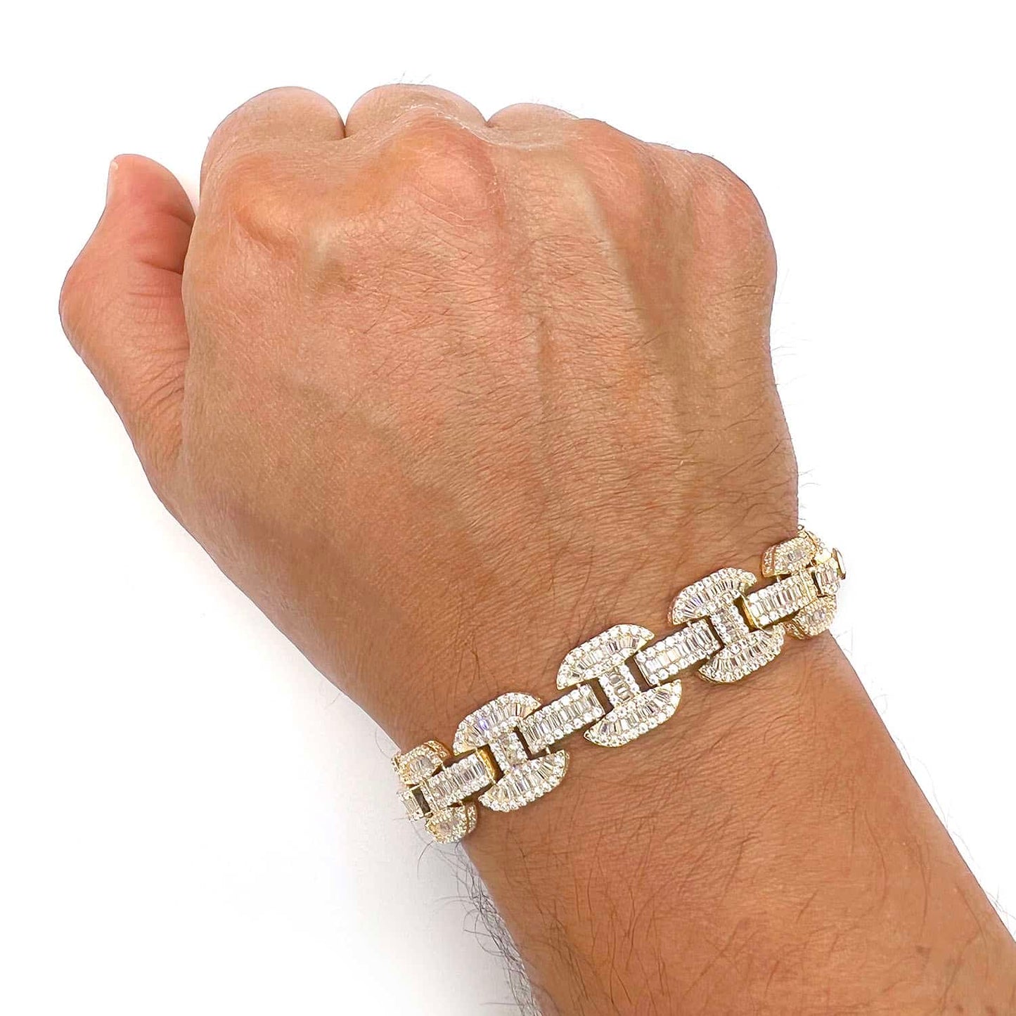 14K Gold Yellow CZ Pave 13.5mm Large Anchor Mariner Bracelet 9"