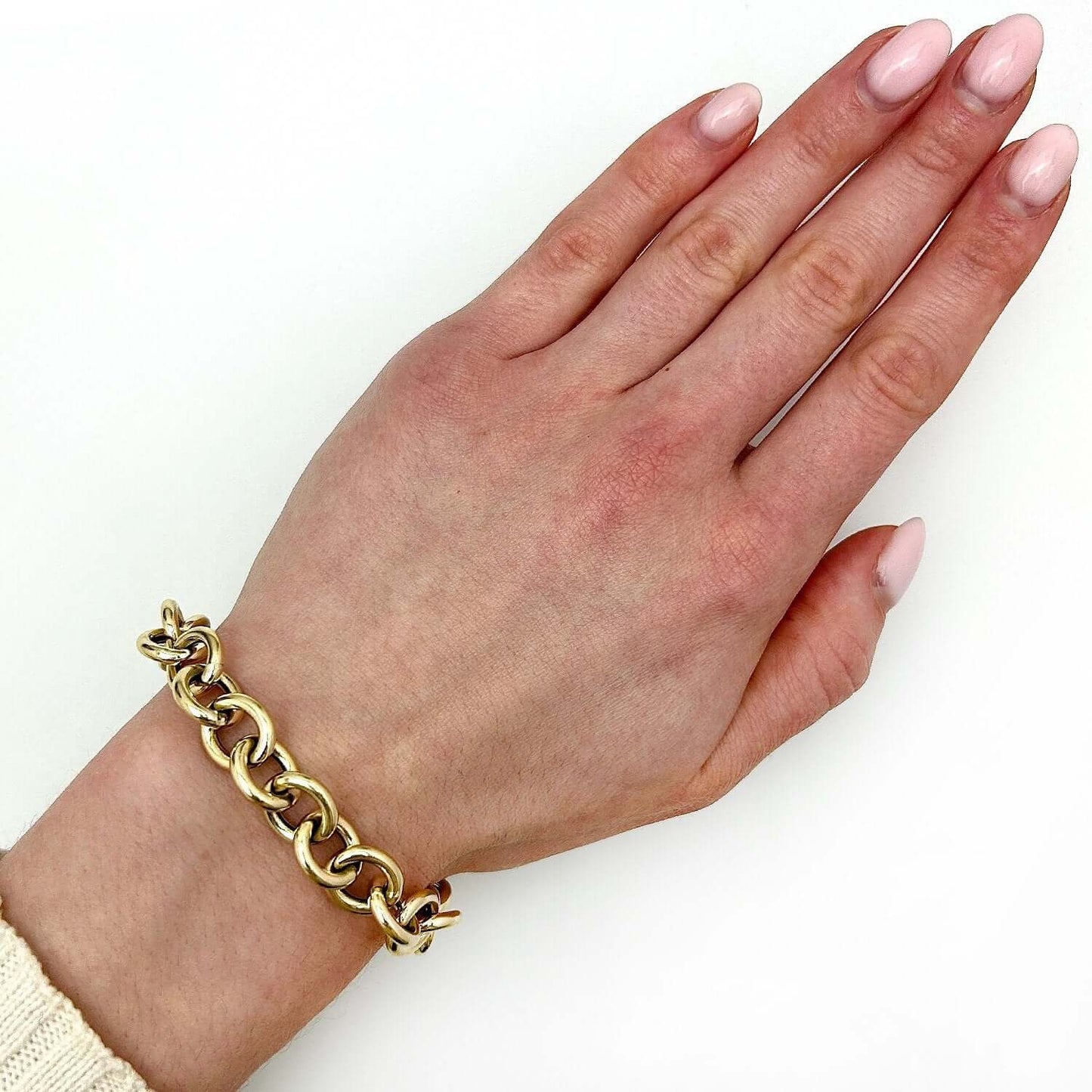 Solid 14K Real Gold Yellow 11.6mm Chunky Round Bracelet 7.5"
