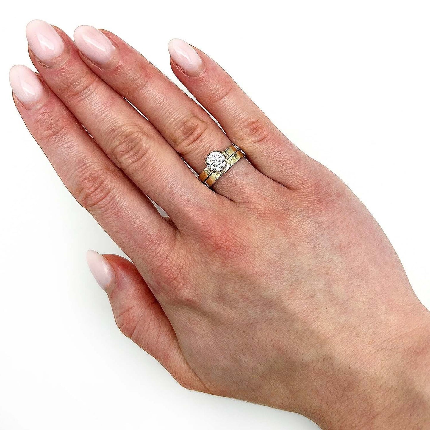 1CT CZ His Her 14K Real Gold Yellow H Pattern Engagement Wedding Rings
