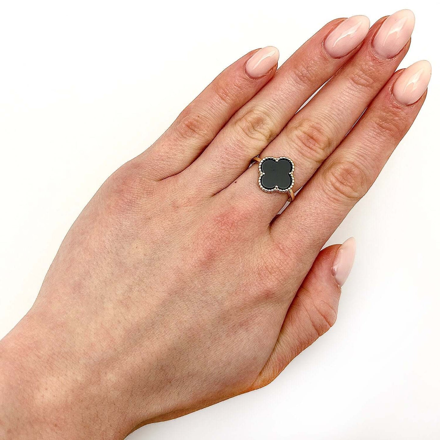 Gold Over Silver Pink, MOP, Black Onyx, White MOP, Malachite, Carnelian Clover Ring