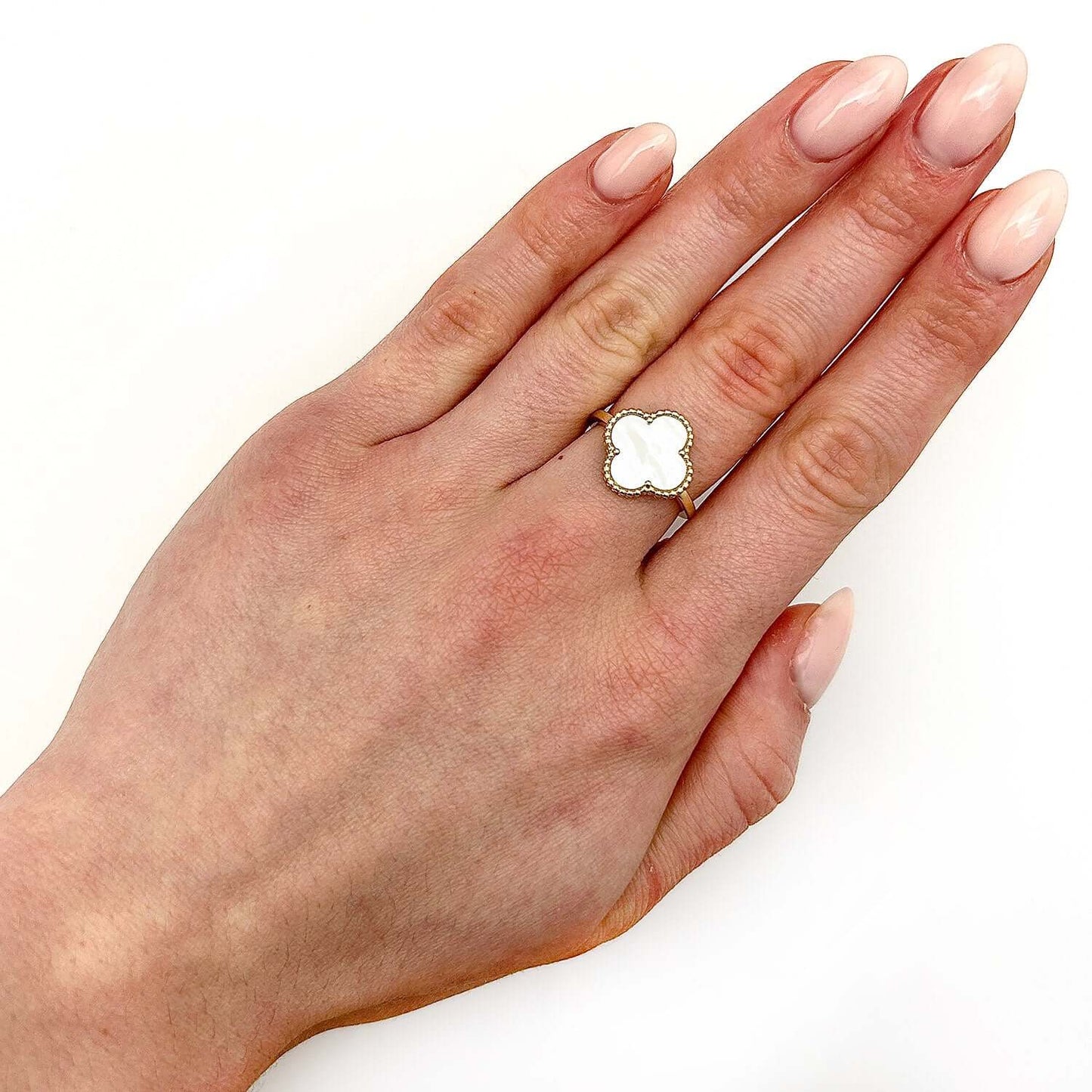 Gold Over Silver Pink, MOP, Black Onyx, White MOP, Malachite, Carnelian Clover Ring