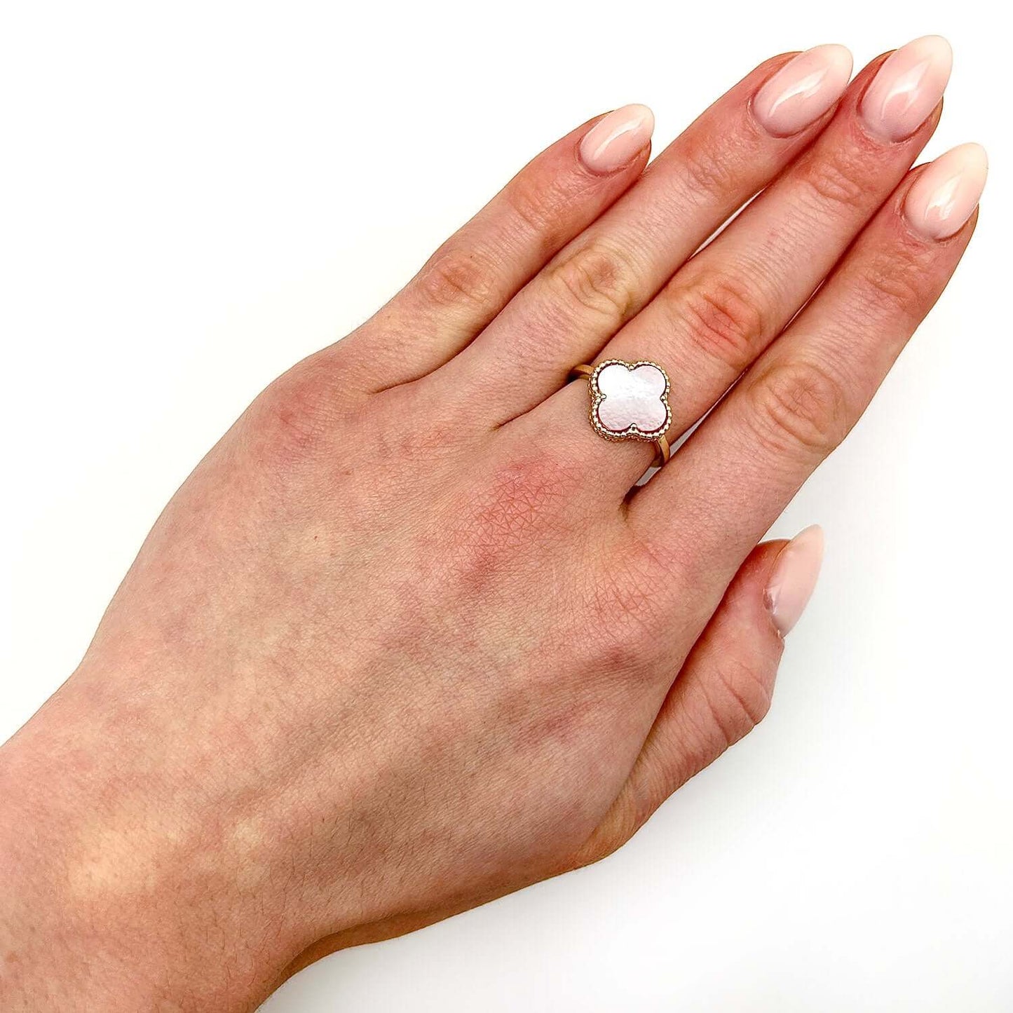 Gold Over Silver Pink, MOP, Black Onyx, White MOP, Malachite, Carnelian Clover Ring