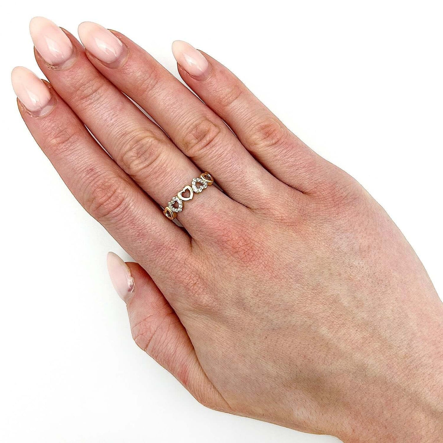 10K Real Gold 0.20CTW CZ Multi-Heart Band Pave Accents Ring