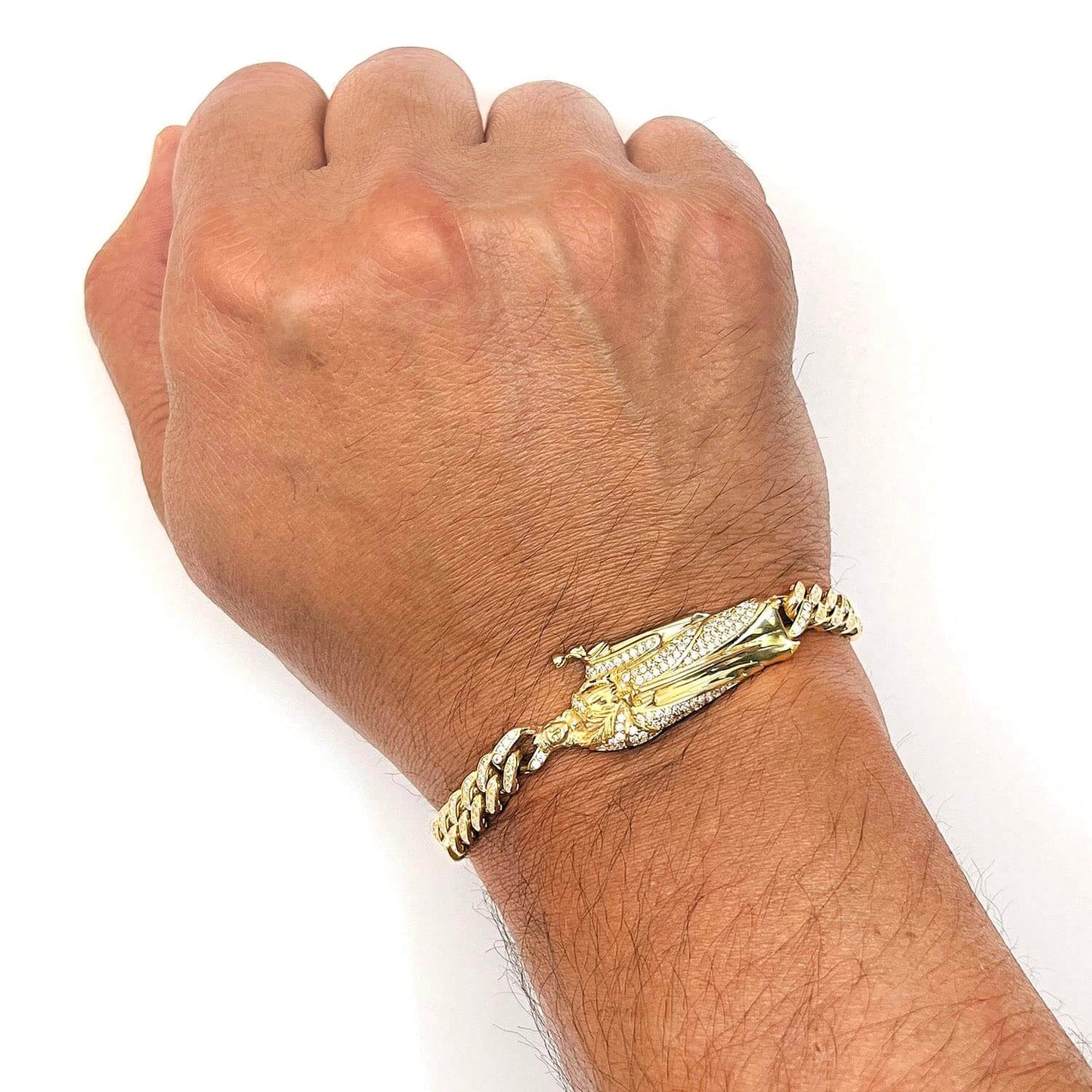 14K Gold Yellow CZ Pave Saint Barbara Miami Bracelet 8.5"
