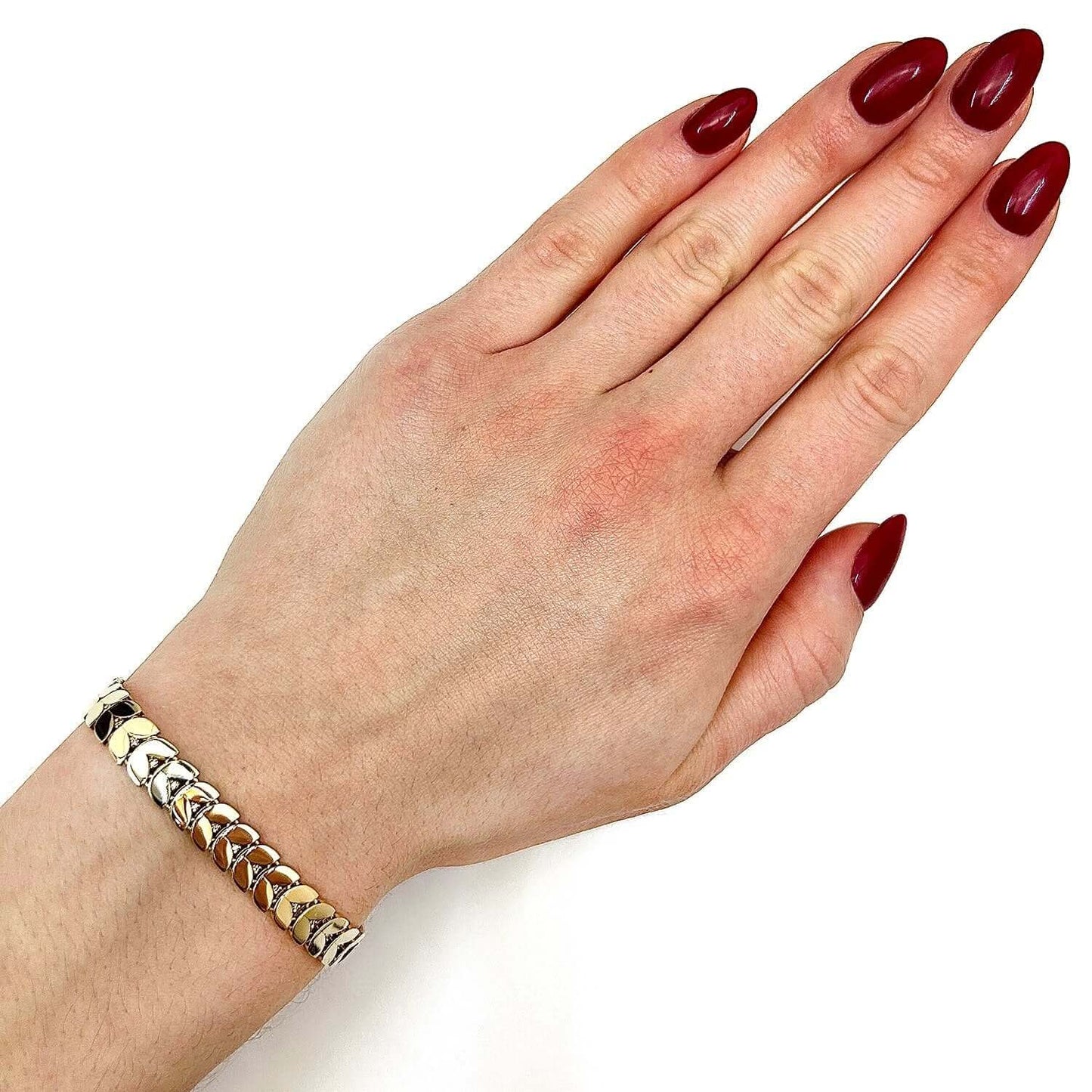 0.12CTW Real Diamond 14K Real Gold Yellow 7.5mm Laurel Leaf Chevron Bracelet 7.5"