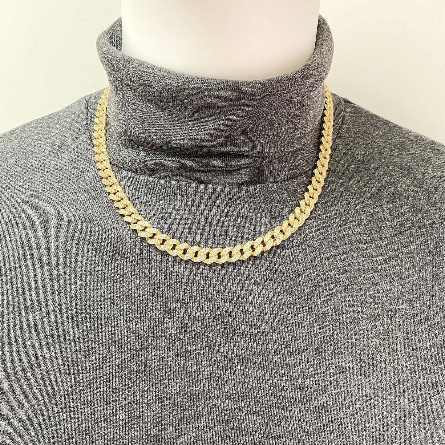 14K Gold CZ Pave 9mm Miami Chain (Hollow) 18.5"-20.5"
