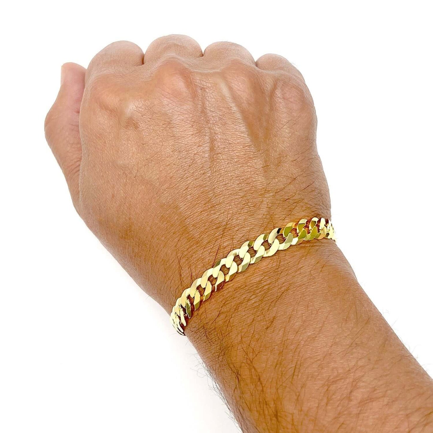 Solid 18K Yellow Gold Over Sterling Silver 8mm Cuban Bracelet 7"-9"