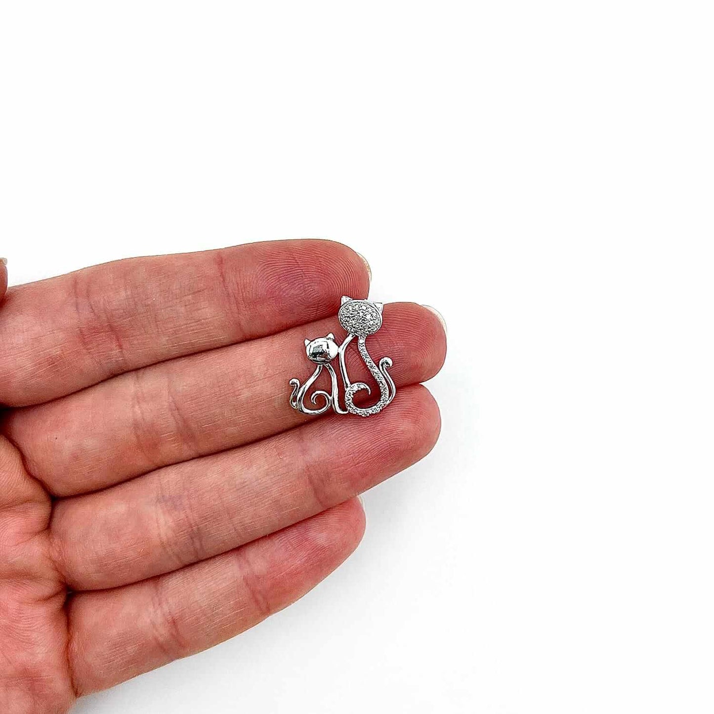 0.12CTW Real Diamond 10K Gold Yellow White Rose Mother Child Cat Pendant 0.8"