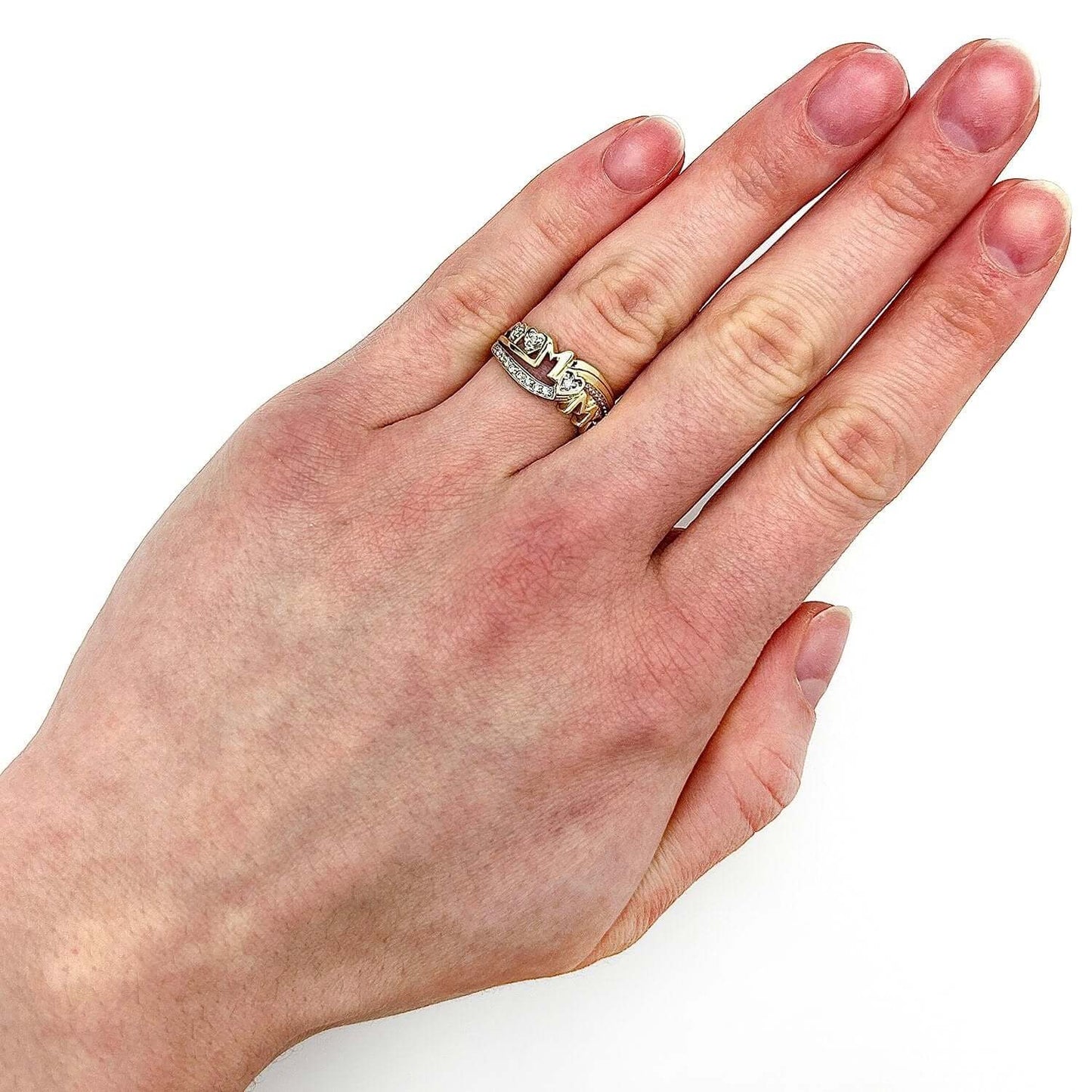 0.10CTW Real Diamond 10K Yellow Gold Mom Mother Heart Band Ring