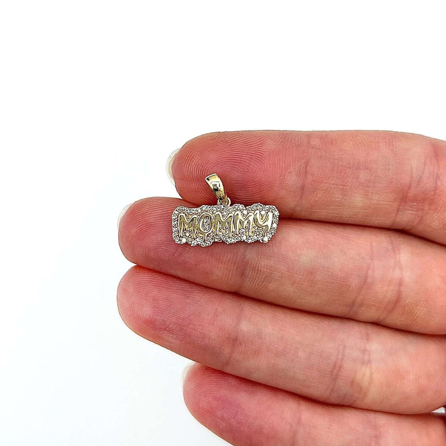 0.20CTW Real Diamond 10K Gold Yellow White Rose MOMMY Pendant