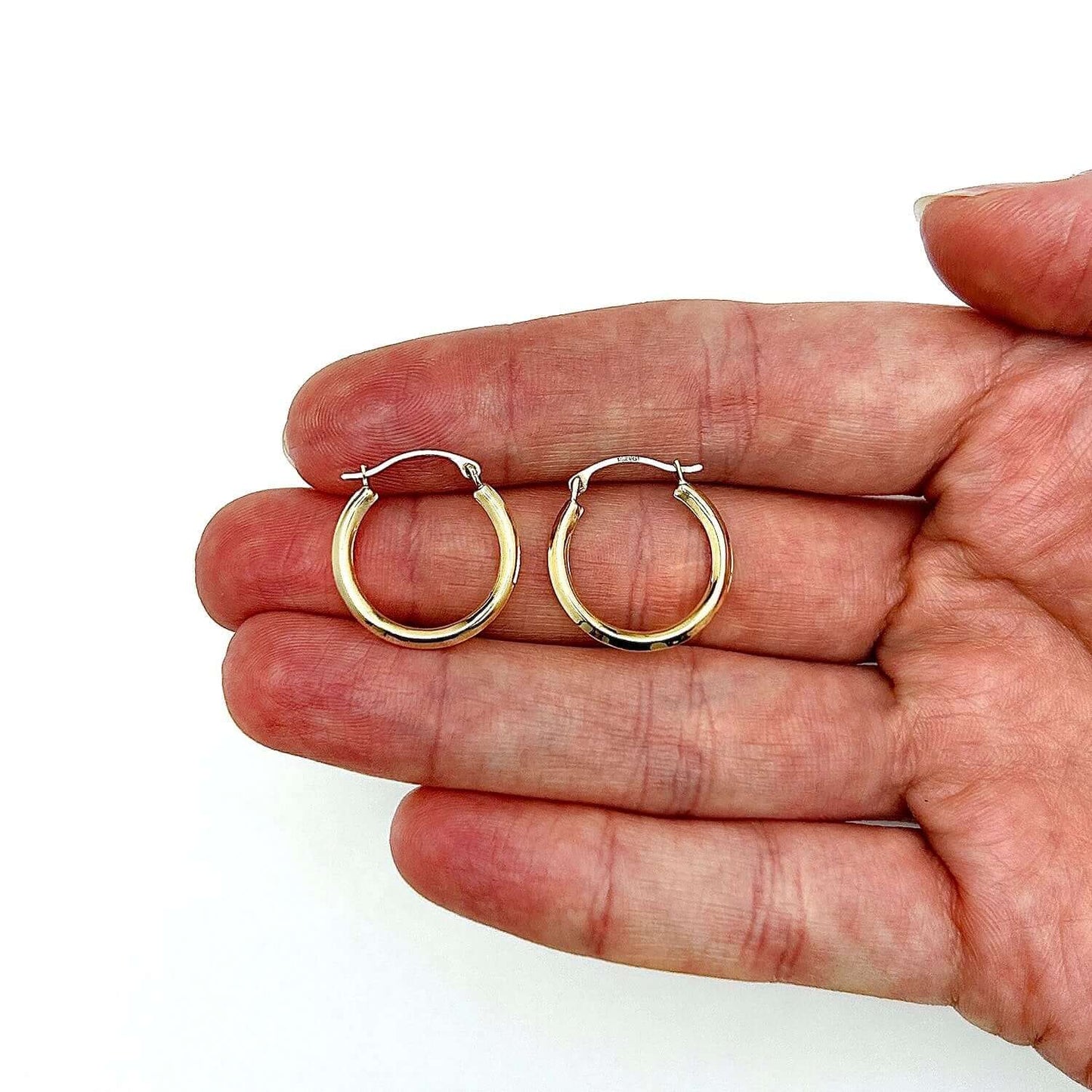 Real 14K Gold Knife Edge Hoop Earrings 19mm