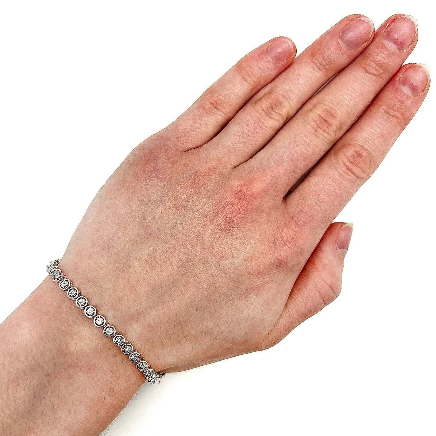 0.10CTW Real Diamond 5mm Sterling Silver Tennis Bracelet 7.5"