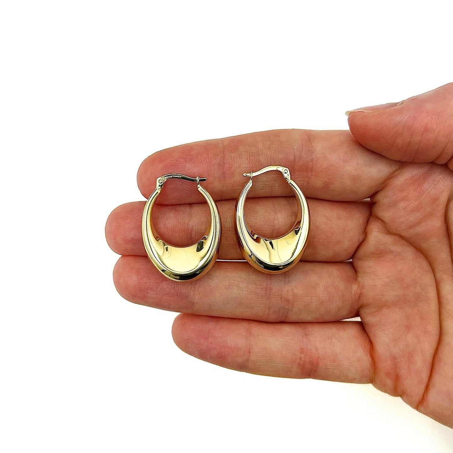14K Gold Puffed Hinged Hoop Earrings 28.5mm