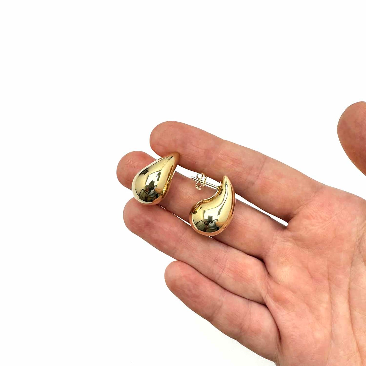 10K Real Gold Bold Dome Teardrop Push Back Stud Earrings 19mm-25mm