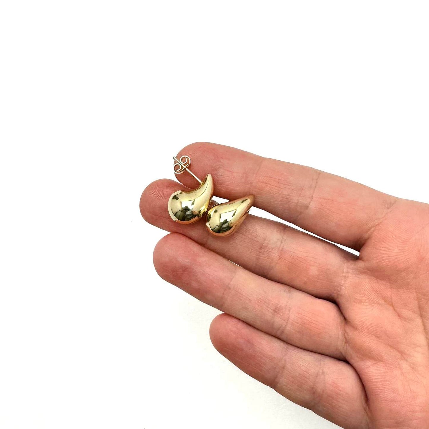 10K Real Gold Bold Dome Teardrop Push Back Stud Earrings 19mm-25mm