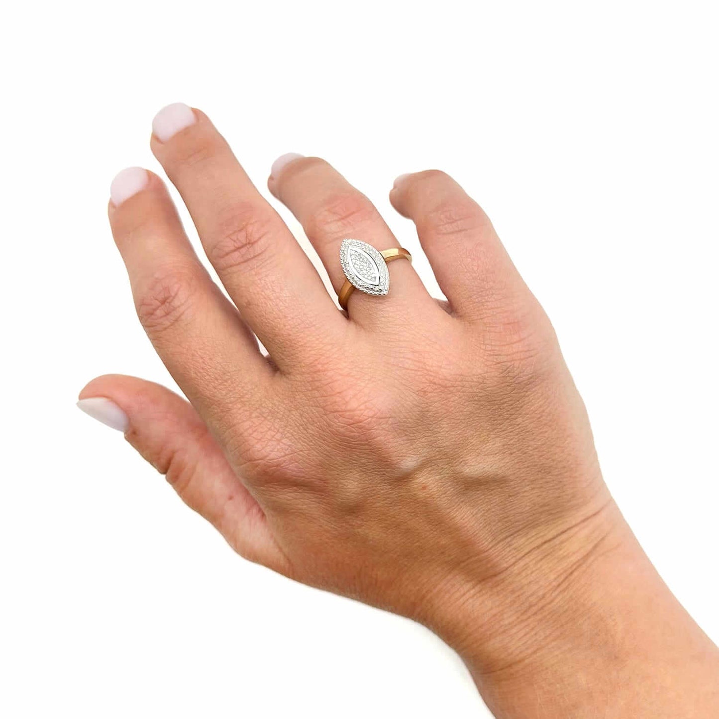 0.15CTW Real Diamond 10K Real Gold White Two-Tone Marquise Cocktail Ring