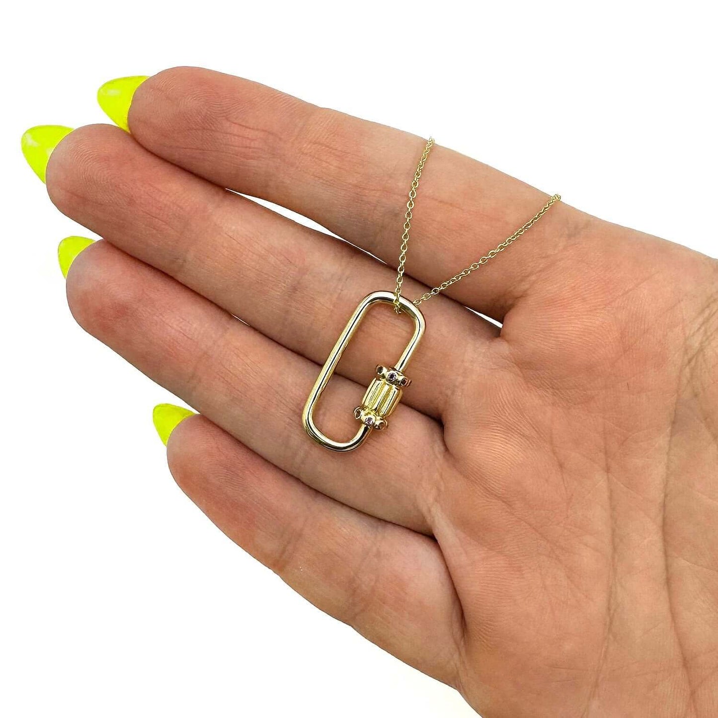 14K Gold Purple CZ Carabiner Pendant Necklace 16"