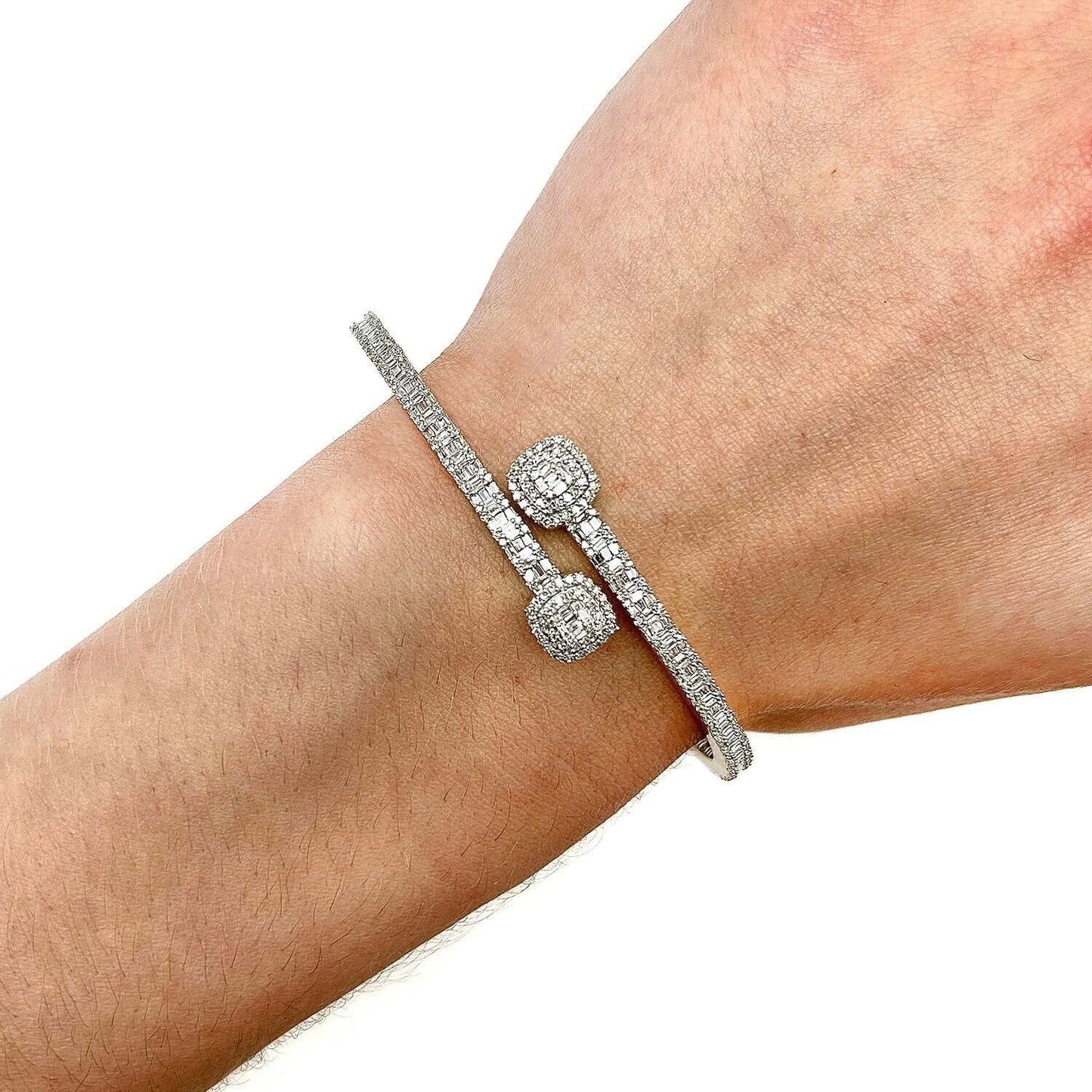 2.70CTW Real Diamond 10K Gold Yellow White Rose Two-Tone Cuff Bangle Bracelet
