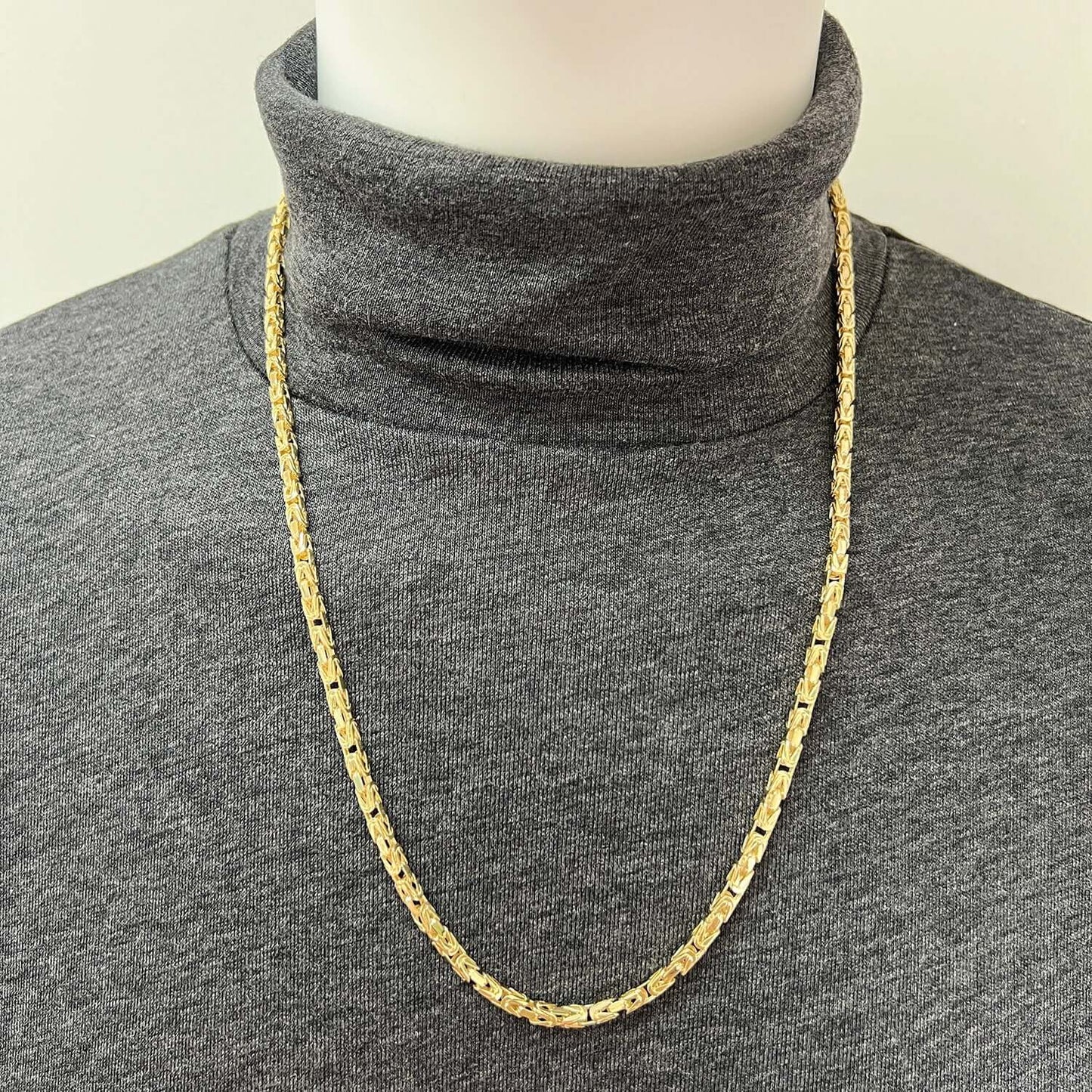 10K Solid Yellow Gold 4mm Byzantine Chain Necklace 20"-26"
