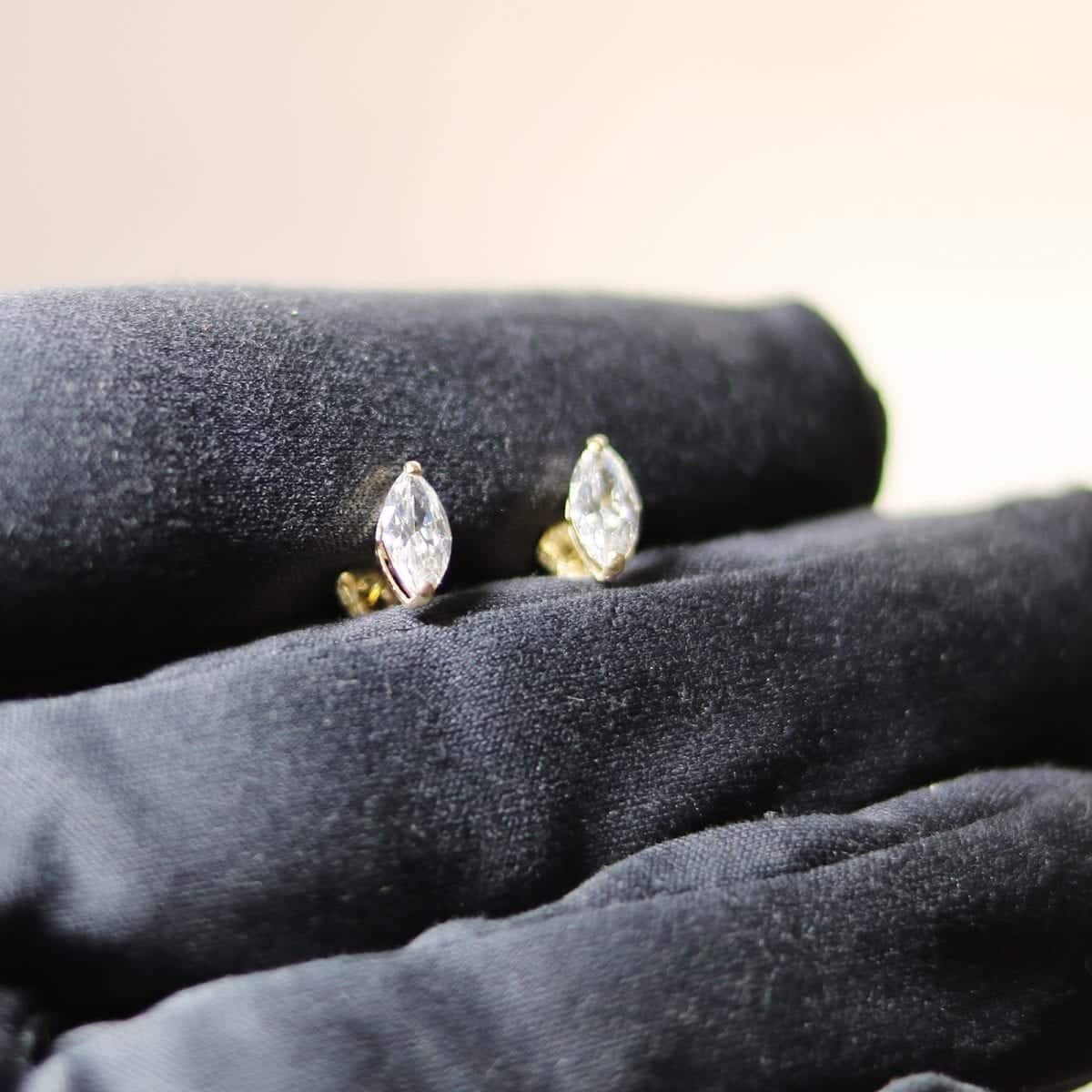 1Ct CZ Marquise Cut Solid 14K Yellow Gold Stud Push Back Earrings