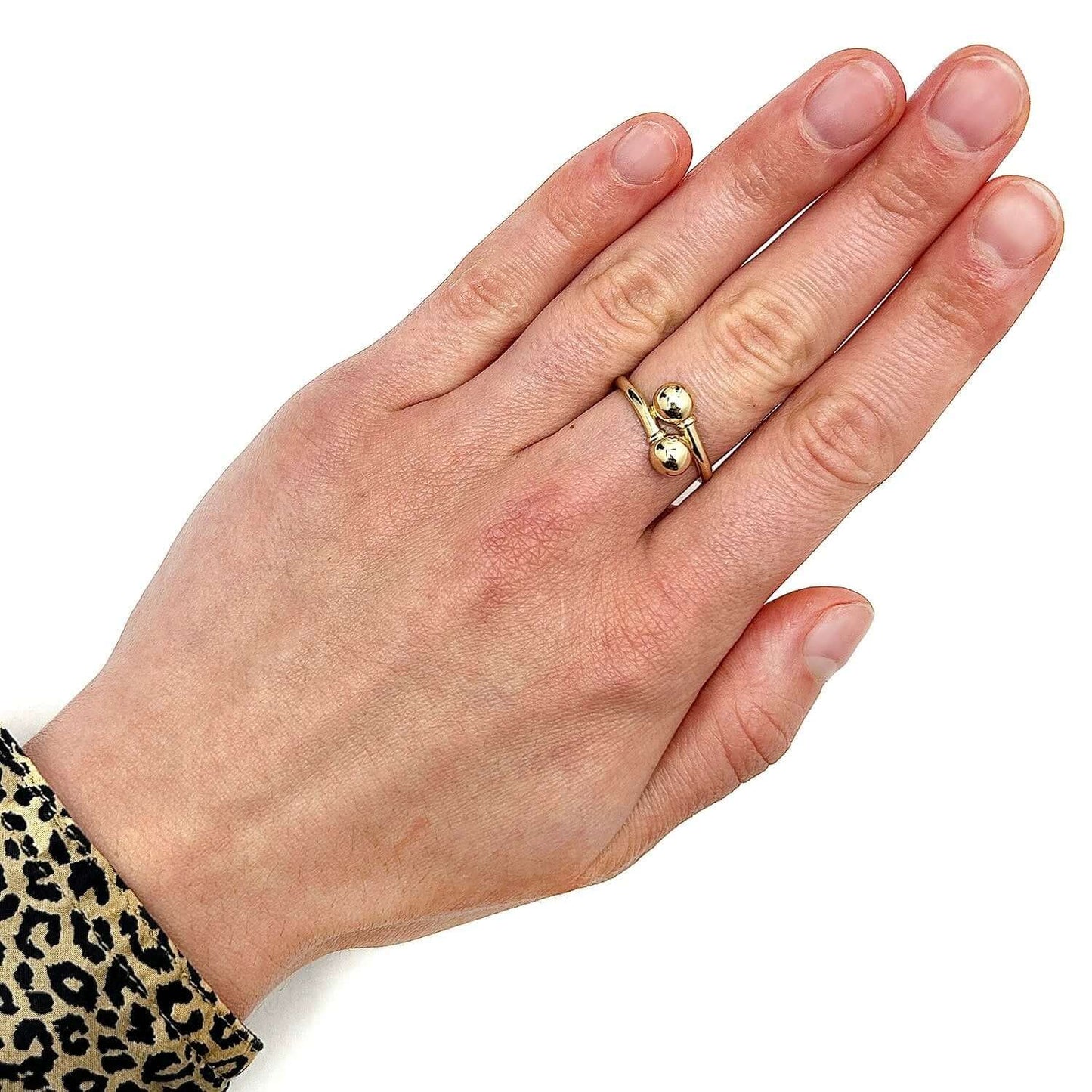 14K Real Gold Double Bead Ball Sphere Band Ring