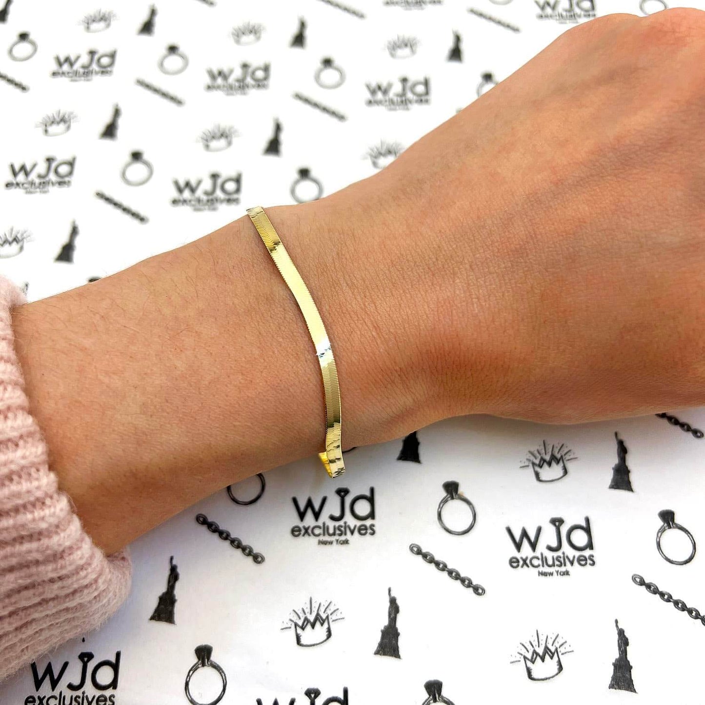 Solid 14K Yellow Gold 3mm Imperial Herringbone Bracelet 7"-8"