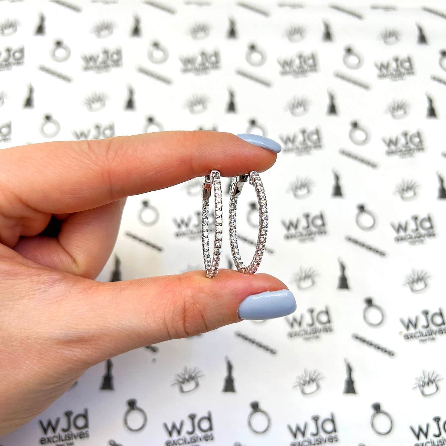 1.20CTW Natural Diamond 14K Gold Inside-Out Oval Huggie Hoop Earrings 30mm