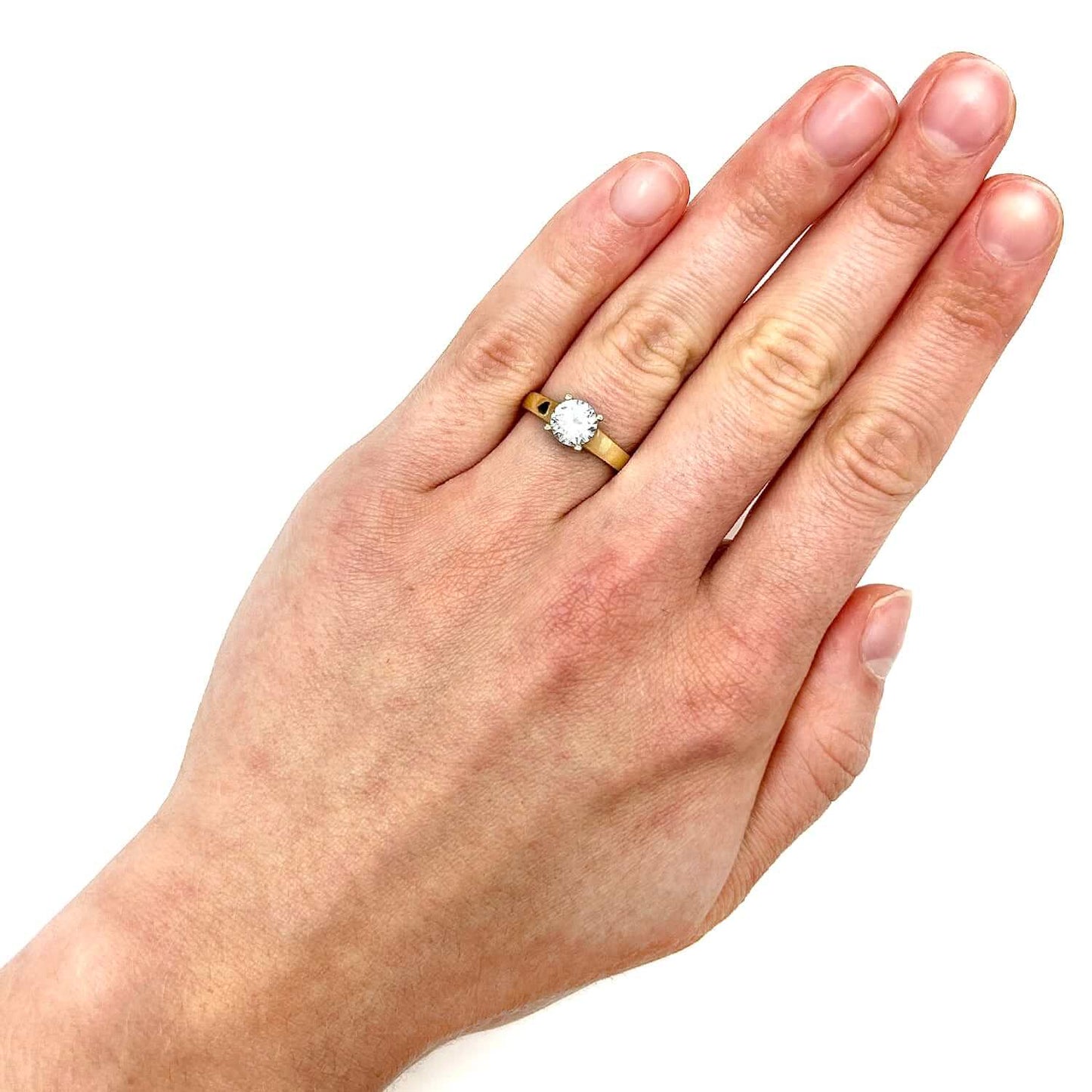 14K Real Gold 1.00Ct CZ Solitaire Engagement Ring
