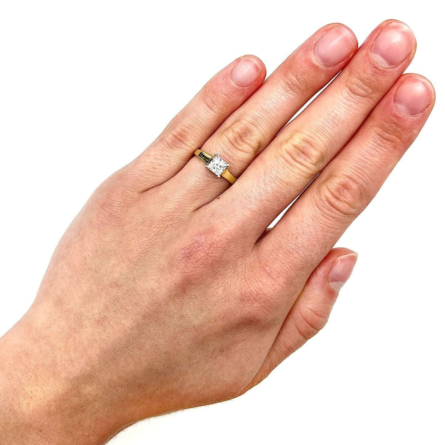 14K Real Gold 0.75CT CZ Princess Cut Solitaire Engagement Ring