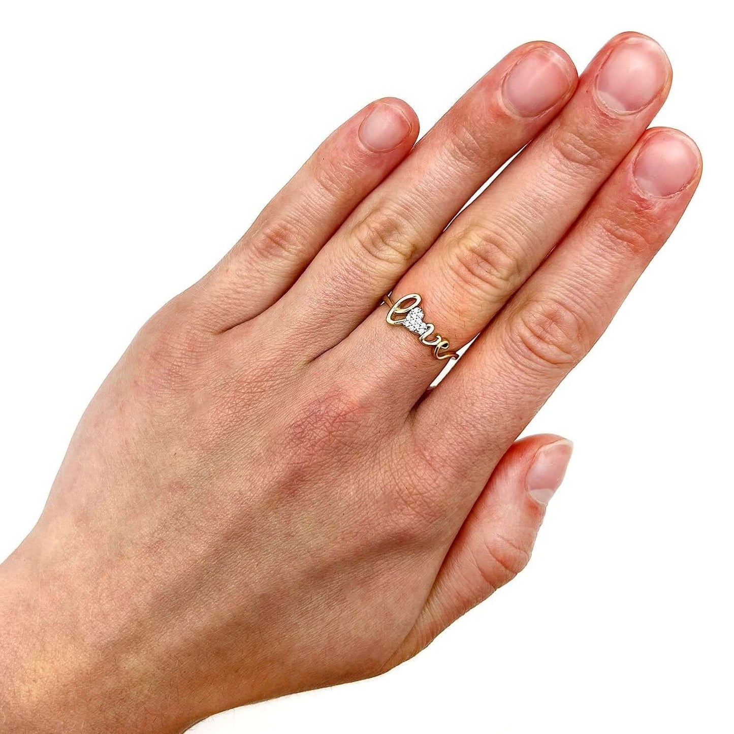 14K Yellow Gold CZ Love Heart Ring