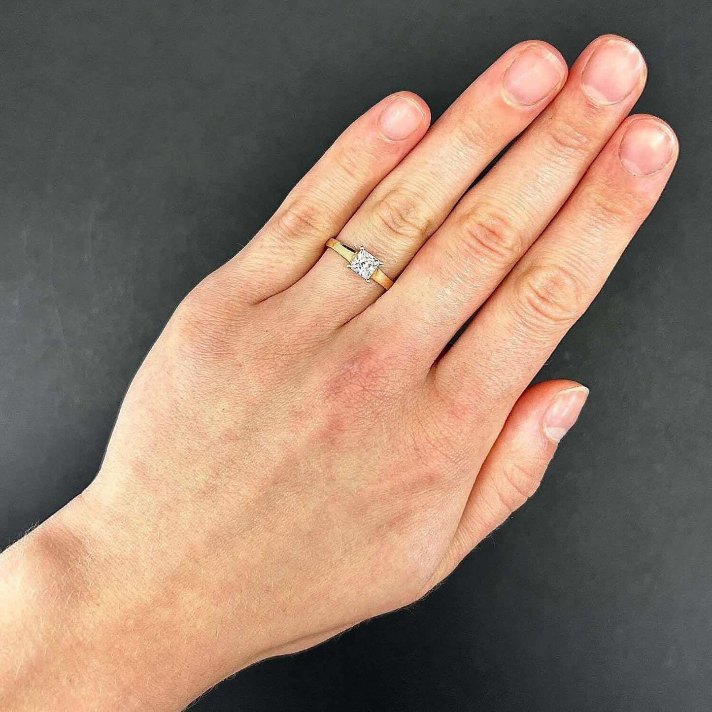 14K Real Gold 0.75CT CZ Princess Cut Solitaire Engagement Ring