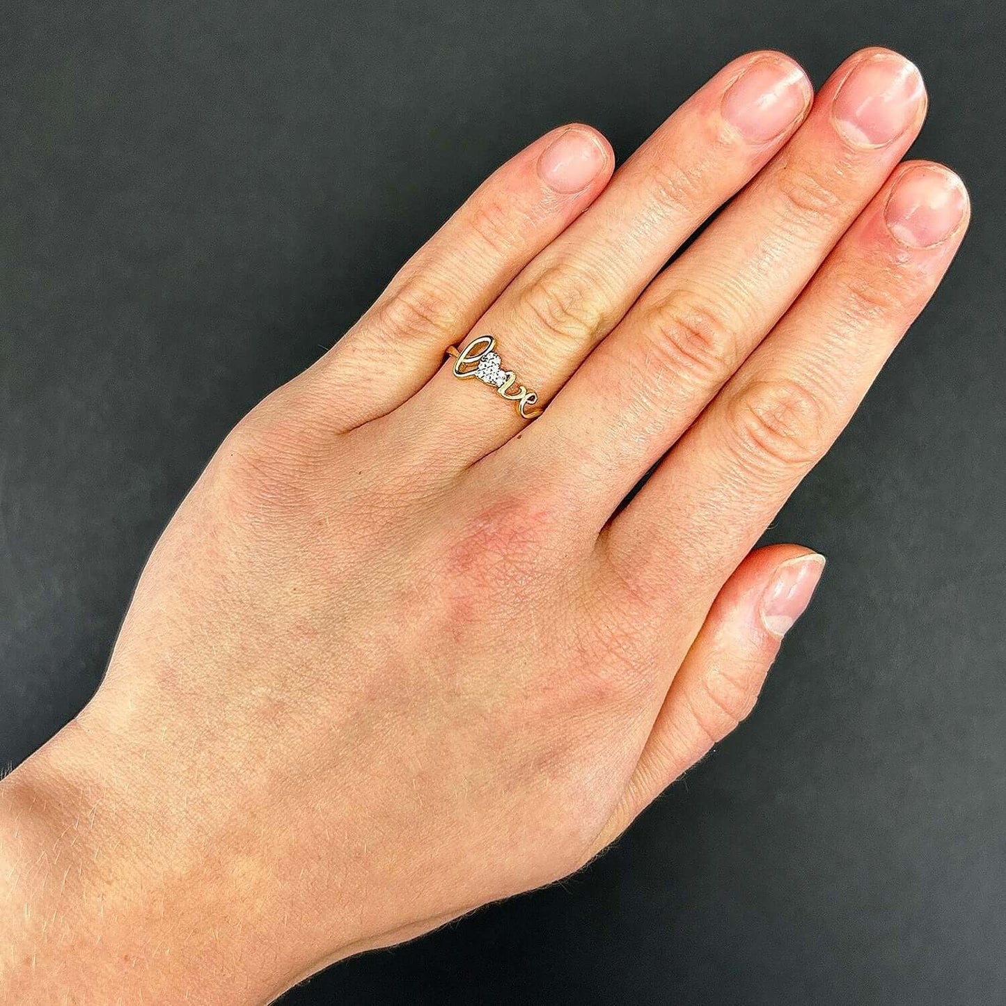 14K Yellow Gold CZ Love Heart Ring