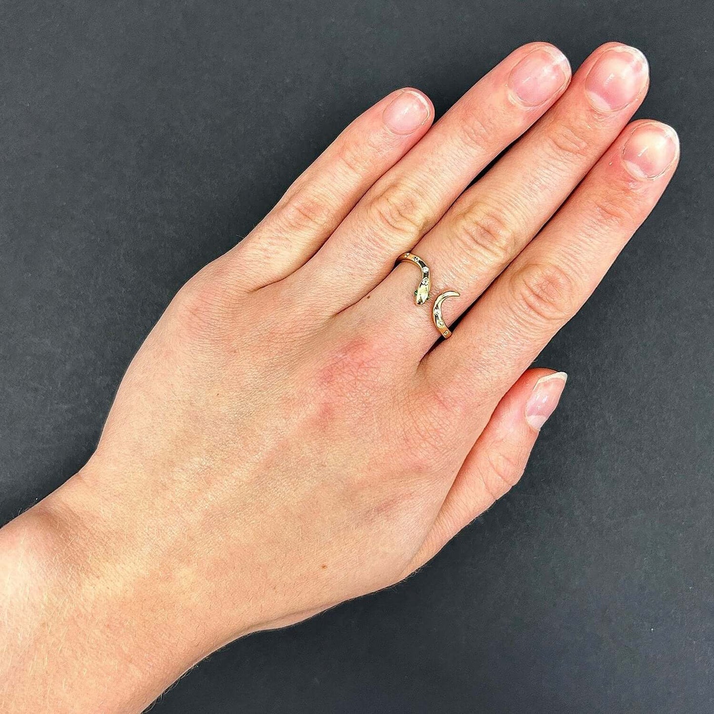 14K Real Gold CZ Green Emerald Eyes Snake Cocktail Ring