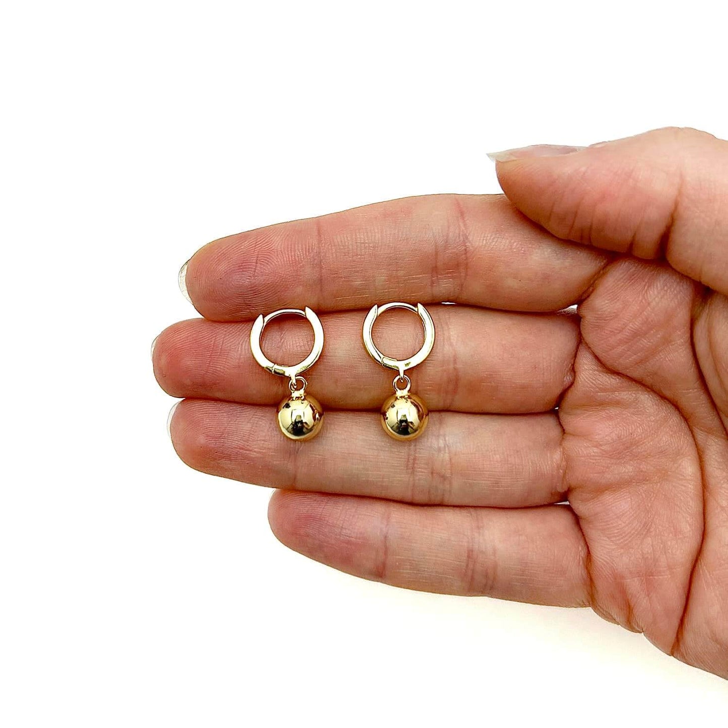 18K Yellow Gold Over Sterling Silver 8mm Drop Ball Earrings 20mm
