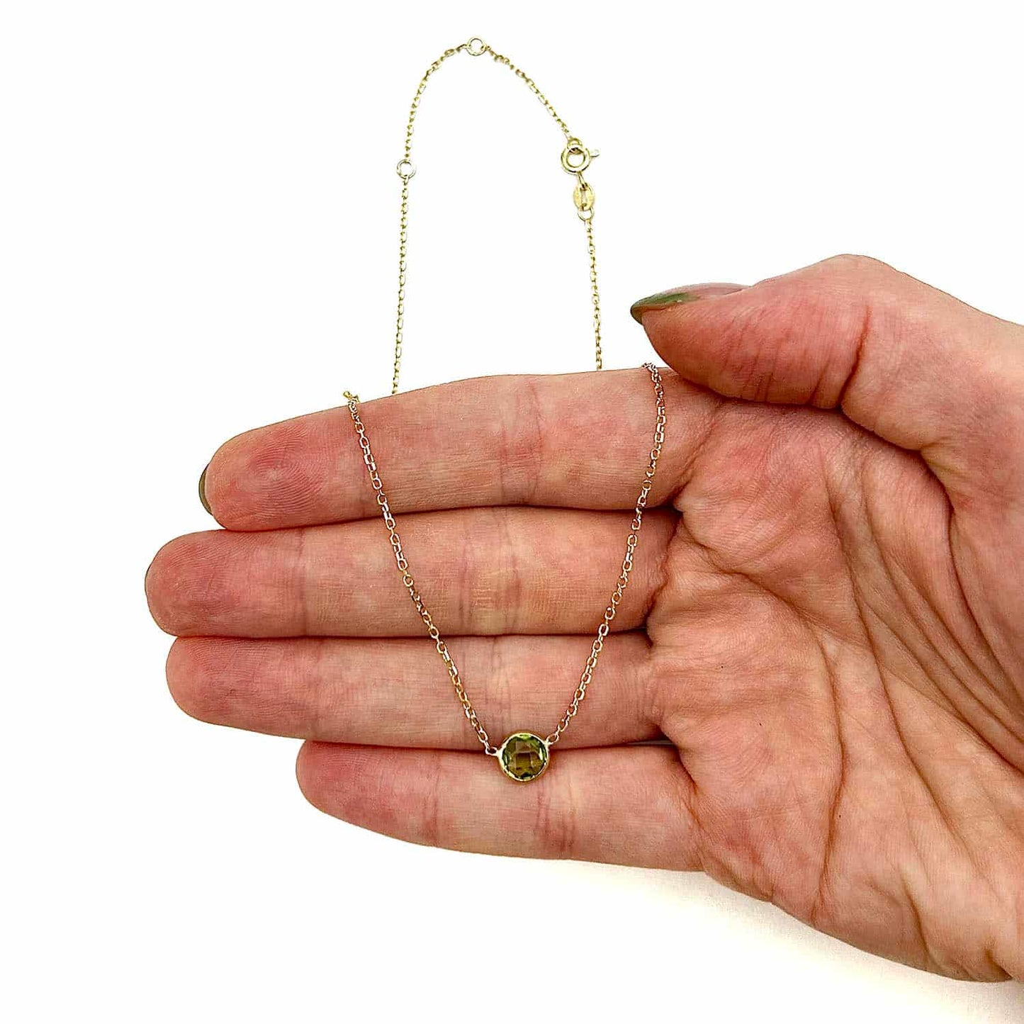 14K Yellow Gold 1Ct Bezel Set Colored Gem Birthstone Necklace Chain 15"-17"