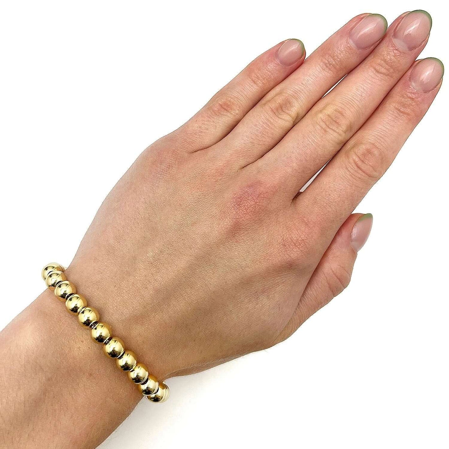 18K Gold Over Sterling Silver 7mm Solid Beaded Graduated Ball Bracelet 7"