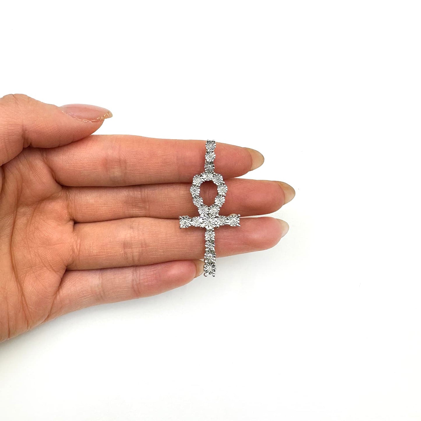 .20CTW Real Diamond 14K Real Gold Ankh Cross Charm Pendant