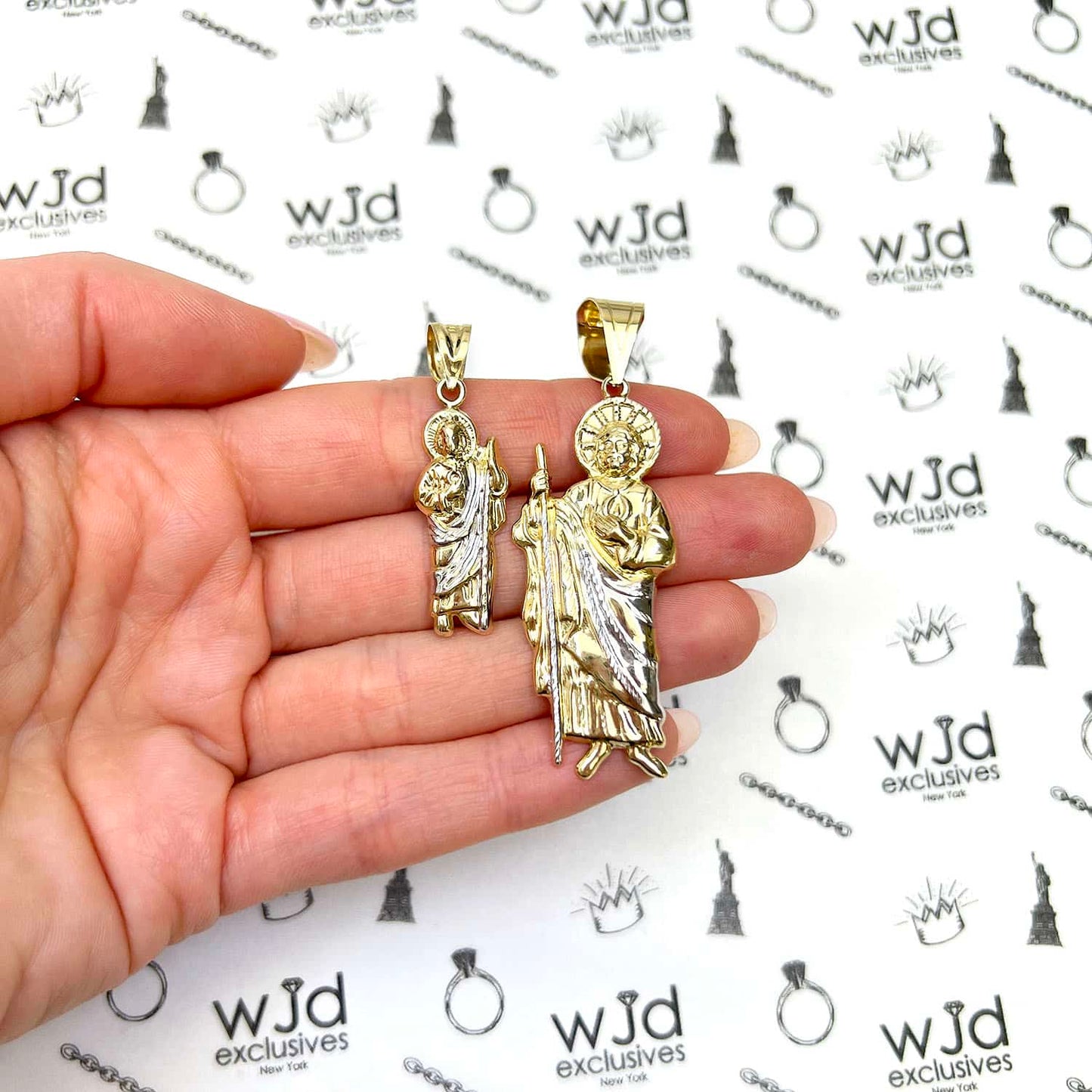 14K Yellow Gold Religious St. Jude Charm Pendant 1.5"-2.4"