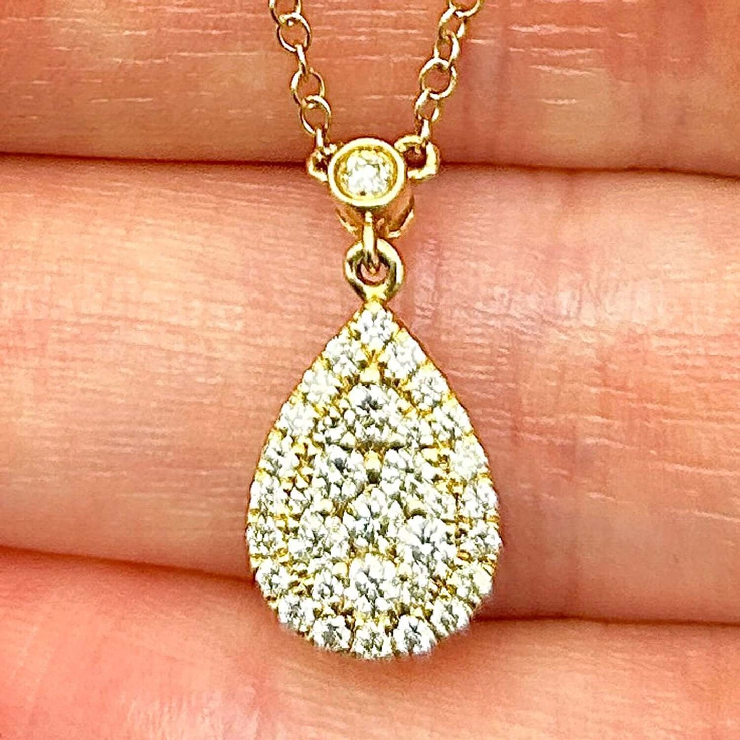 0.62CTW Natural Diamond 14K Gold Pear Adjustable 16"-18" Necklace