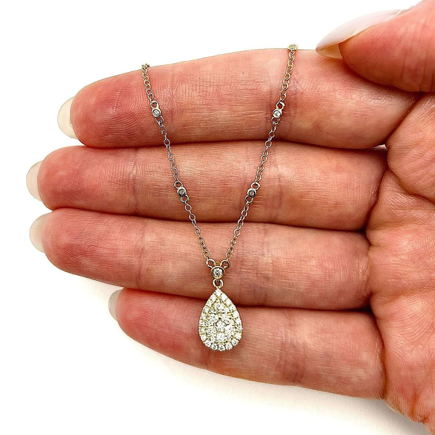 0.62CTW Natural Diamond 14K Gold Pear Adjustable 16"-18" Necklace