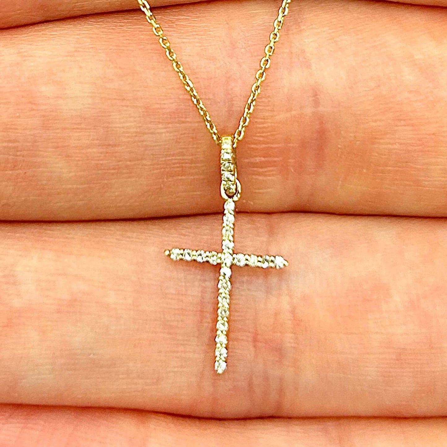 0.08CTW Real Diamond 14K Real Gold Cross Pendant Necklace 16"
